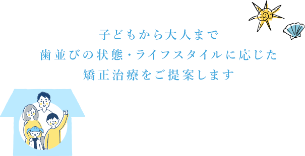 子どもから大人まで、歯並びの状態・ライフスタイルに応じた矯正治療をご提案します